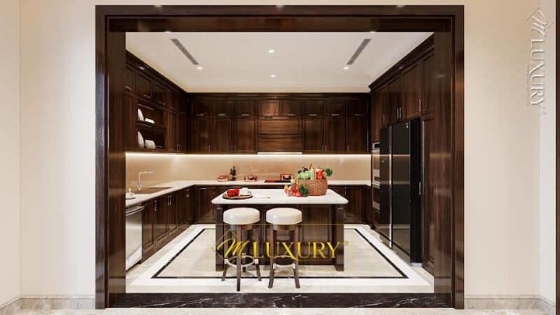 Bố trí nội thất phòng bếp biệt thự tân cổ điển đẹp Mẫu nội thất biệt thự tân cổ điển đẹp