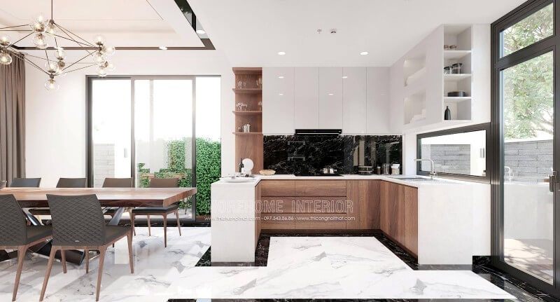 Trang trí nội thất phòng bếp biệt thự ấn tượng