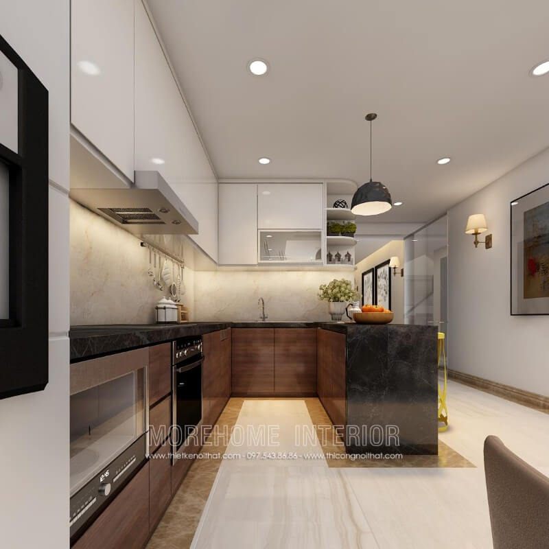 . Tủ bếp chữ U cung cấp không gian riêng cho các bà nội trợ trong quá trình nấu ăn, cũng như giúp sắp xếp đồ đạc nhà bếp một cách gọn gàng và tiện lợi hơn.