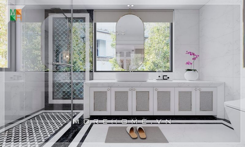 Mẫu giường phòng tắm hình bầu dục mang lại ấn tượng tinh tế và tăng cường độ tiện nghi cho không gian phòng tắm.